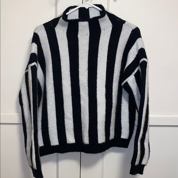 Mango Casual XS Black White Striped Turtleneck Sweater - Picture 1 of 11